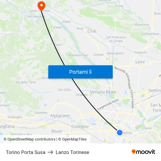 Torino Porta Susa to Lanzo Torinese map