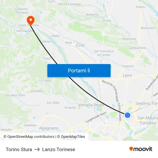 Torino Stura to Lanzo Torinese map