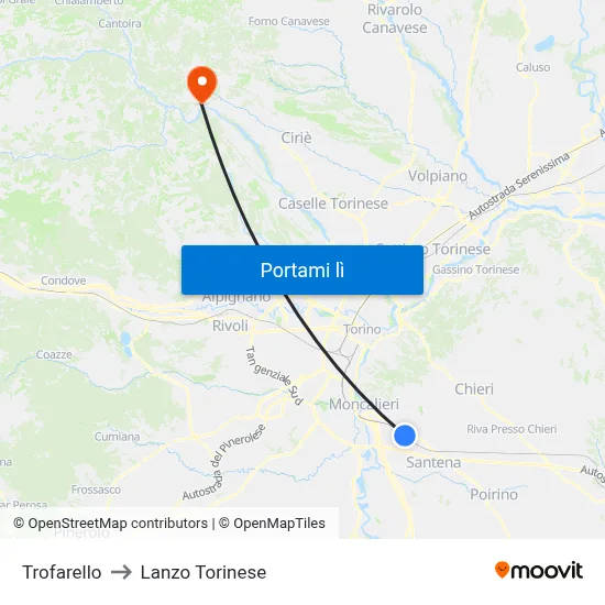 Trofarello to Lanzo Torinese map