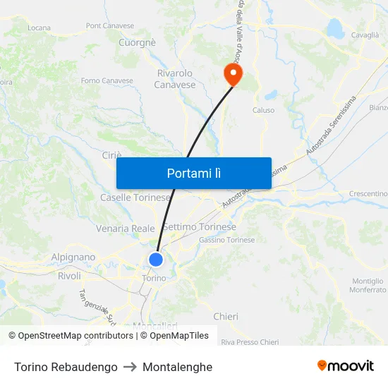 Torino Rebaudengo to Montalenghe map