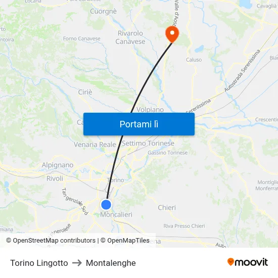 Torino Lingotto to Montalenghe map
