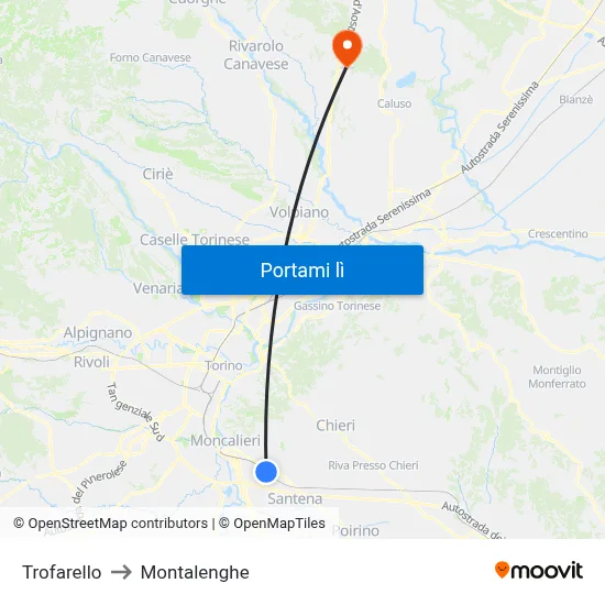 Trofarello to Montalenghe map