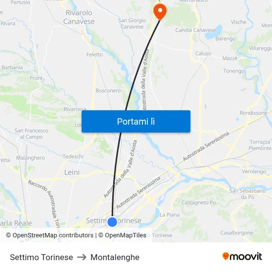 Settimo Torinese to Montalenghe map