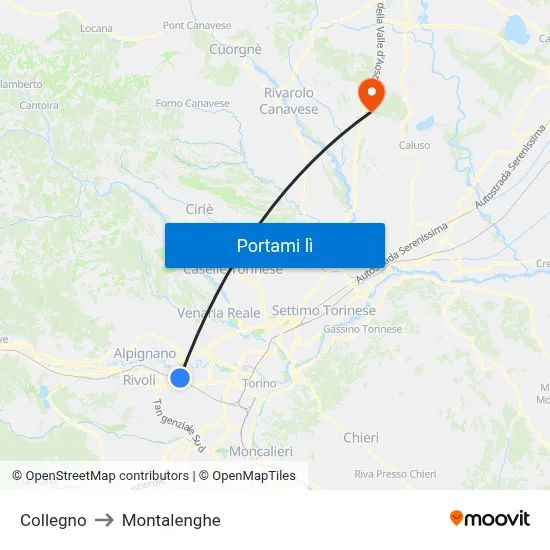 Collegno to Montalenghe map
