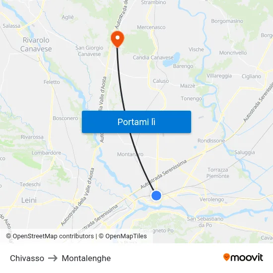 Chivasso to Montalenghe map