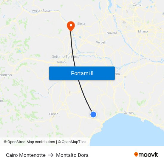 Cairo Montenotte to Montalto Dora map