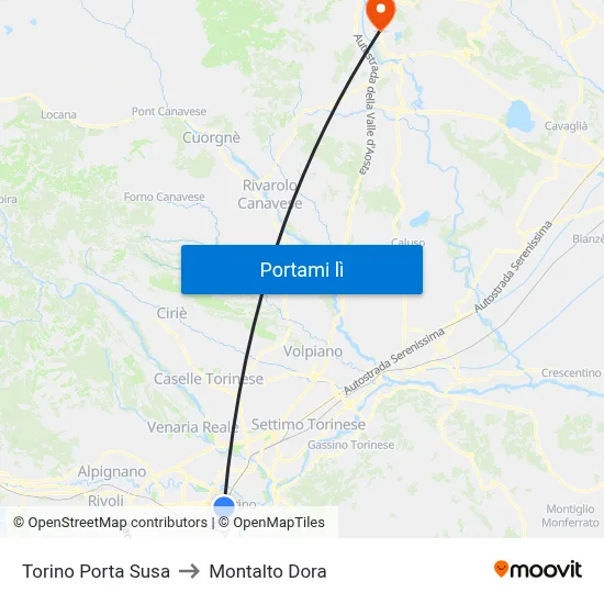 Torino Porta Susa to Montalto Dora map
