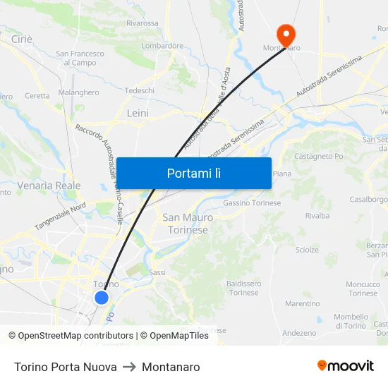 Torino Porta Nuova to Montanaro map