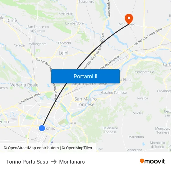 Torino Porta Susa to Montanaro map