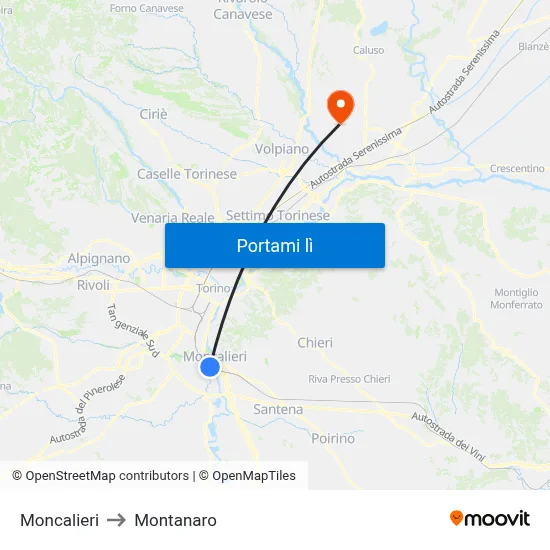 Moncalieri to Montanaro map