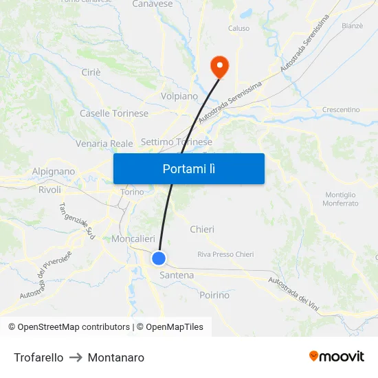 Trofarello to Montanaro map