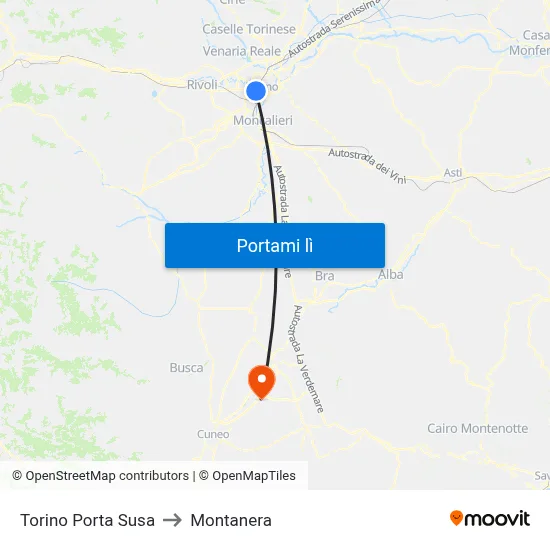 Torino Porta Susa to Montanera map