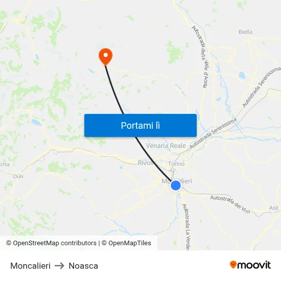 Moncalieri to Noasca map