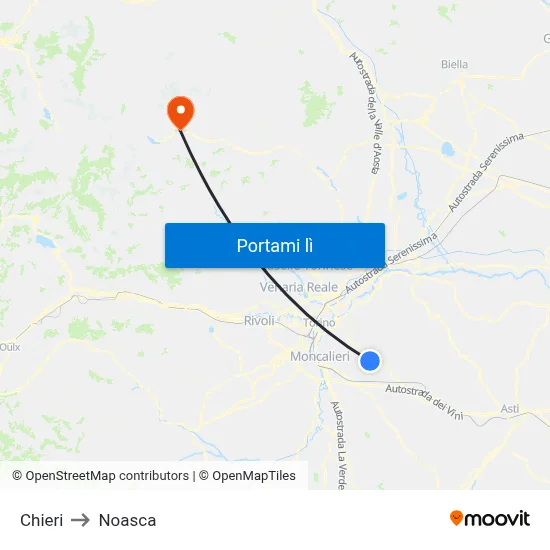 Chieri to Noasca map