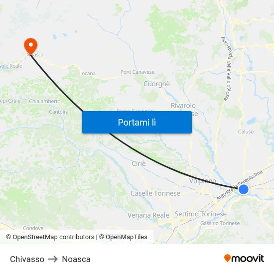 Chivasso to Noasca map