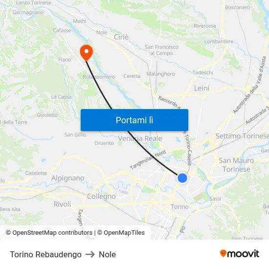 Torino Rebaudengo to Nole map