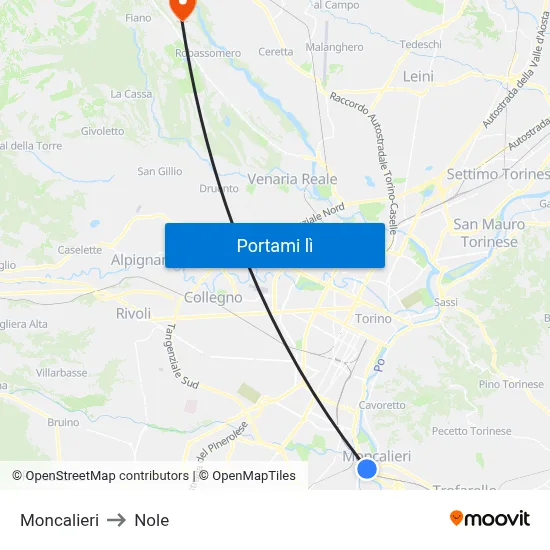 Moncalieri to Nole map