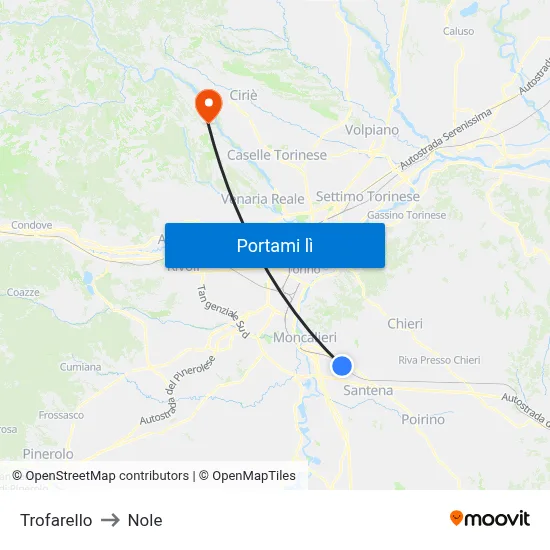 Trofarello to Nole map