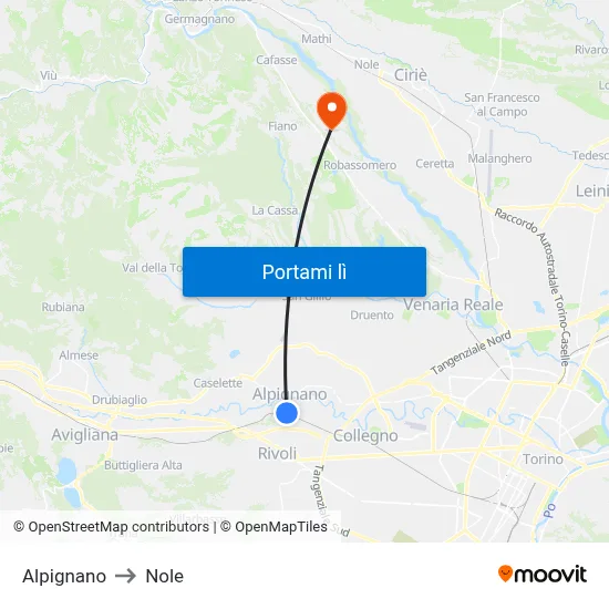 Alpignano to Nole map
