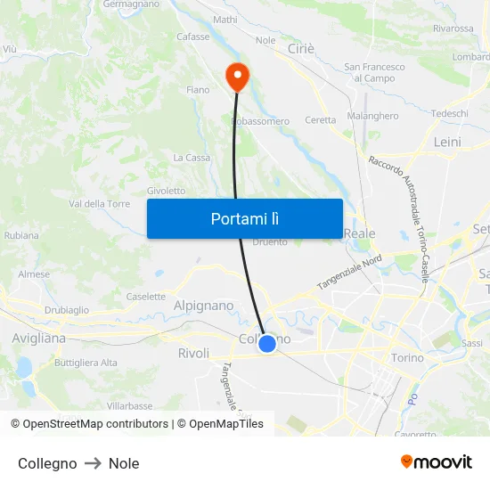 Collegno to Nole map
