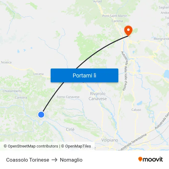 Coassolo Torinese to Nomaglio map