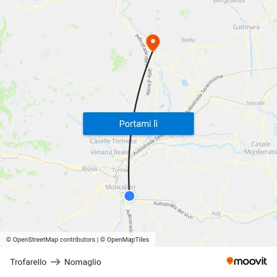 Trofarello to Nomaglio map