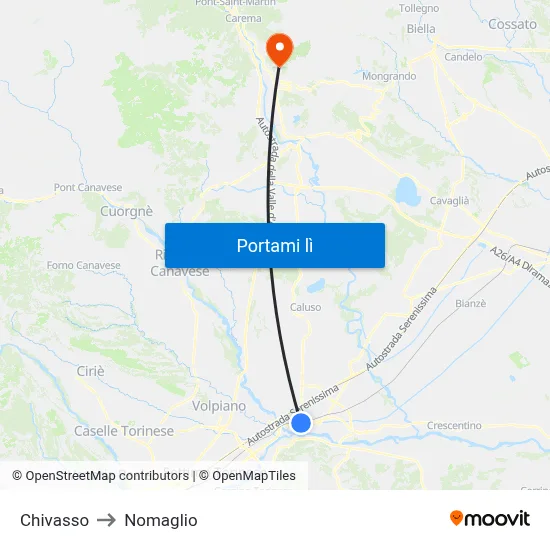 Chivasso to Nomaglio map
