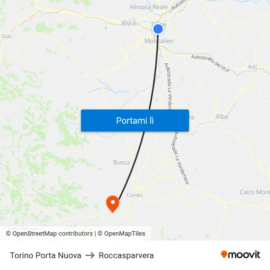 Torino Porta Nuova to Roccasparvera map