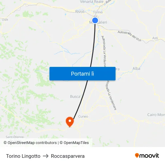 Torino Lingotto to Roccasparvera map