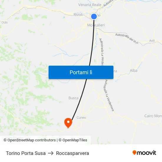 Torino Porta Susa to Roccasparvera map