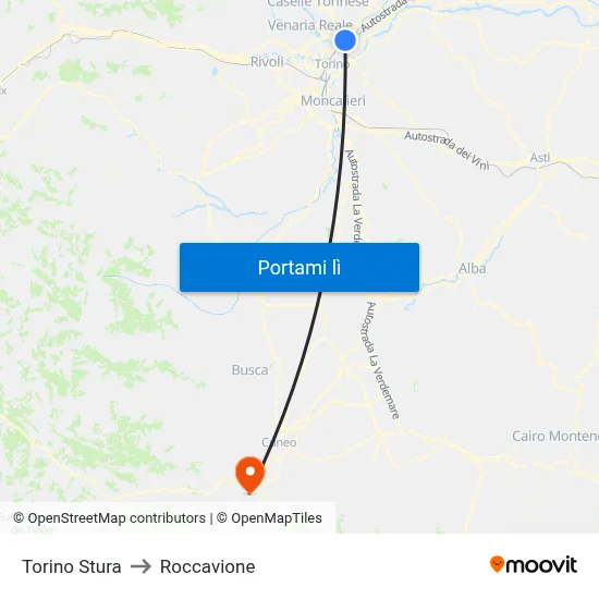 Torino Stura to Roccavione map