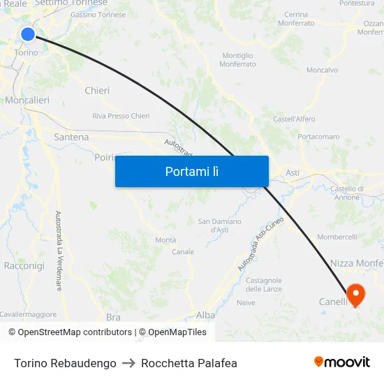 Torino Rebaudengo to Rocchetta Palafea map