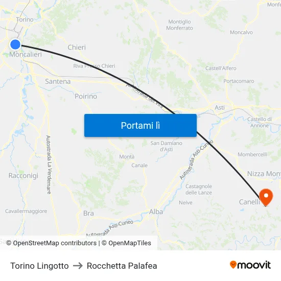 Torino Lingotto to Rocchetta Palafea map