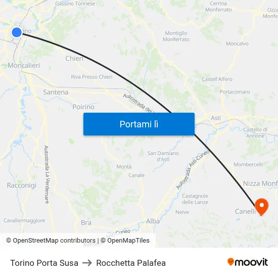 Torino Porta Susa to Rocchetta Palafea map