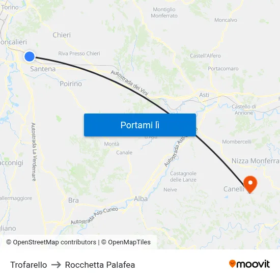 Trofarello to Rocchetta Palafea map