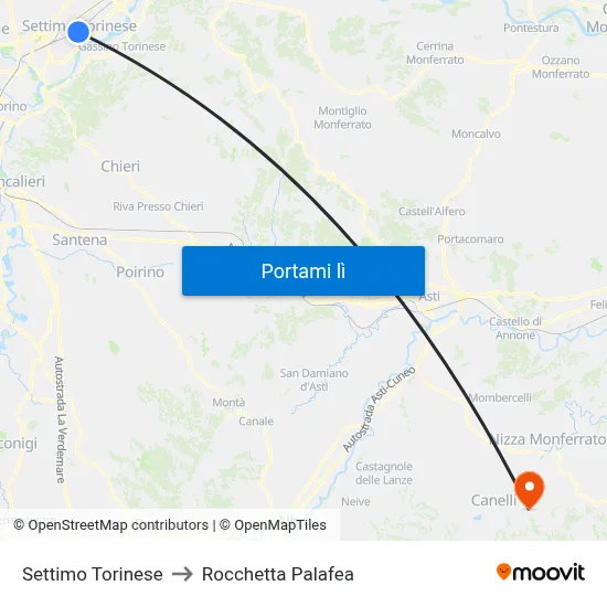 Settimo Torinese to Rocchetta Palafea map