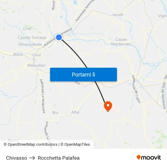 Chivasso to Rocchetta Palafea map