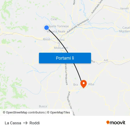 La Cassa to Roddi map