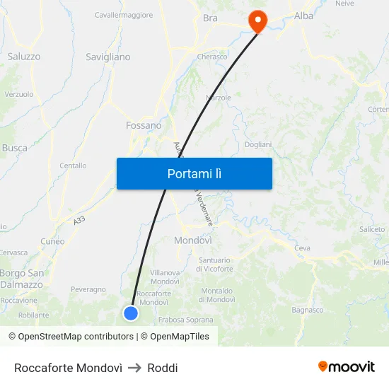 Roccaforte Mondovì to Roddi map