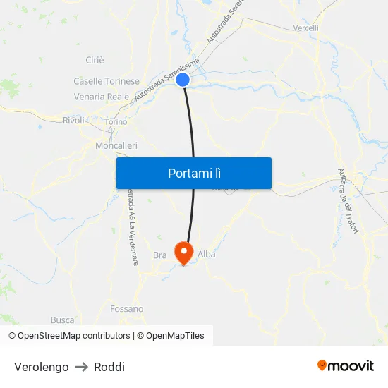 Verolengo to Roddi map