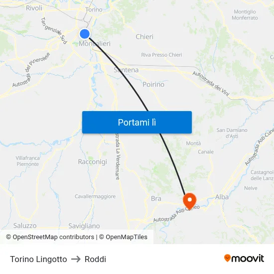 Torino Lingotto to Roddi map
