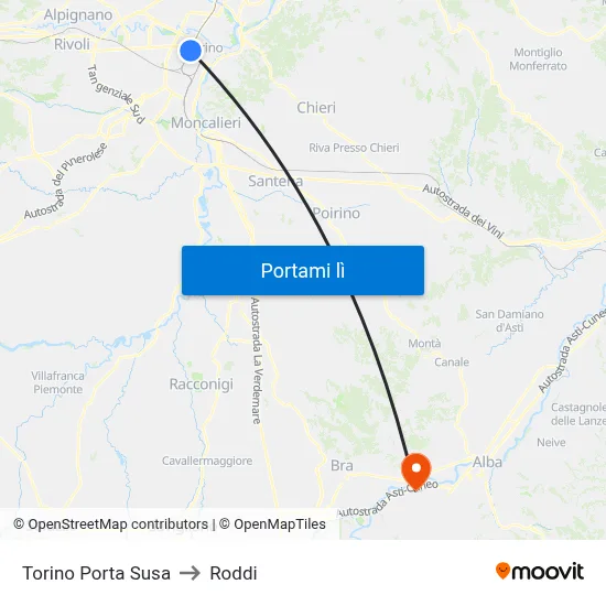 Torino Porta Susa to Roddi map