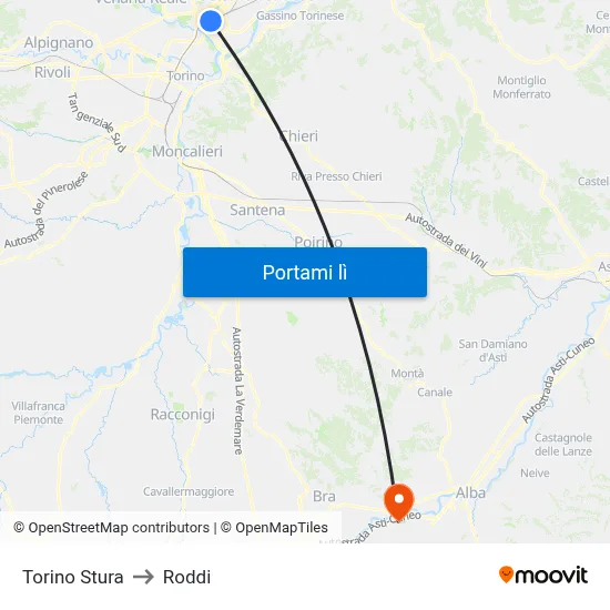 Torino Stura to Roddi map