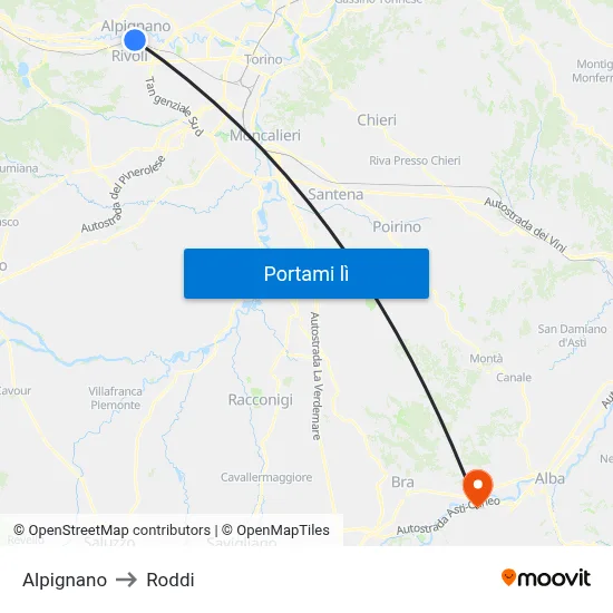 Alpignano to Roddi map