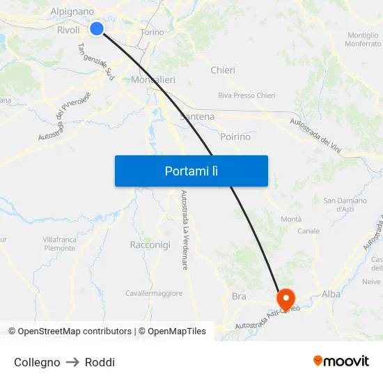 Collegno to Roddi map