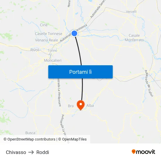Chivasso to Roddi map