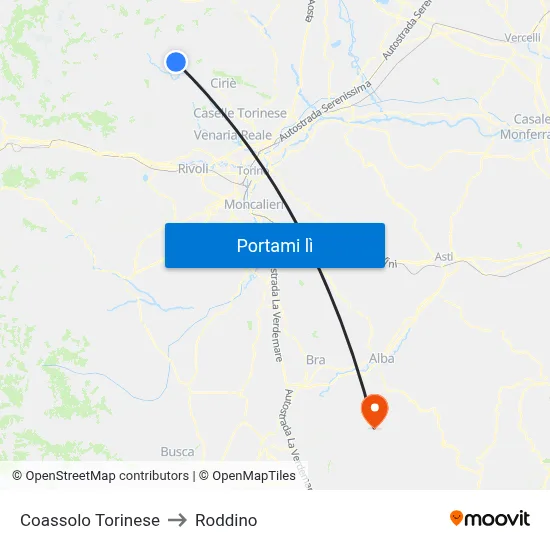 Coassolo Torinese to Roddino map