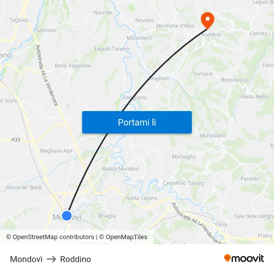 Mondovì to Roddino map