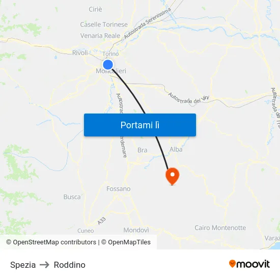 Spezia to Roddino map