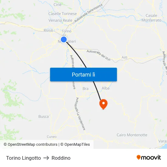 Torino Lingotto to Roddino map